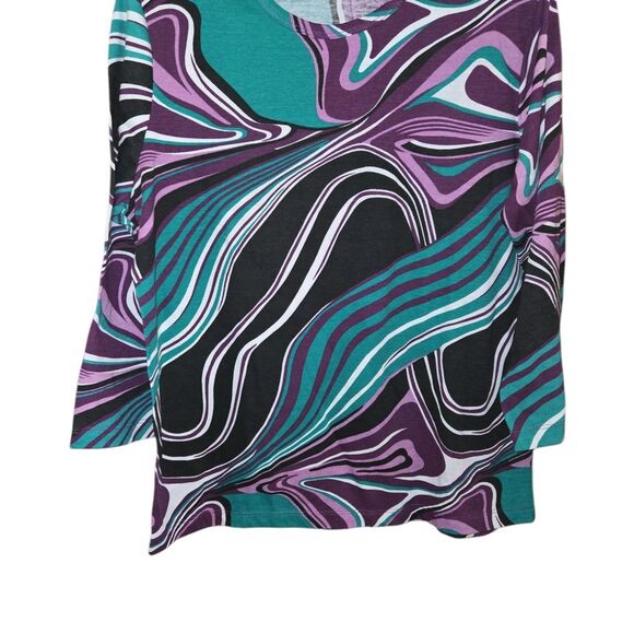 Sara Morgan Large Womens Purple Black Abstract Patterned Sleeve Top Shirt Blouse - Picture 2 of 13